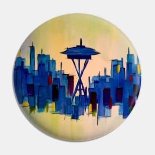 Abstract painting of the Seattle landscape Pin