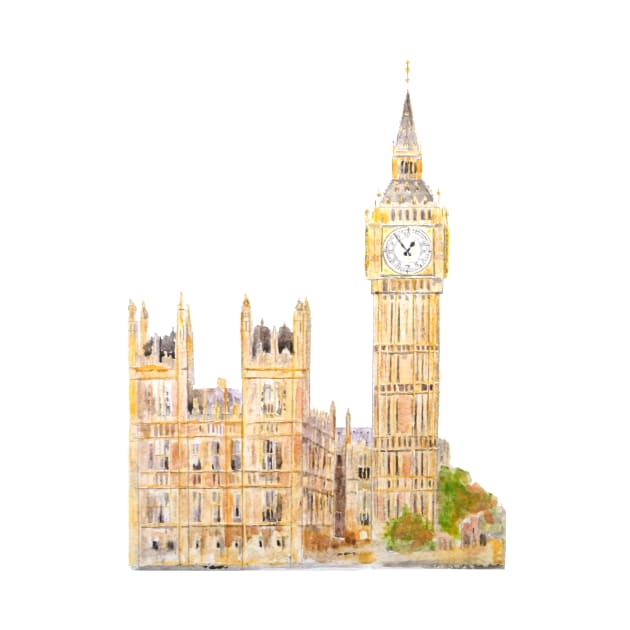 London Big Ben  palace of Westminster watercolor painting by colorandcolor