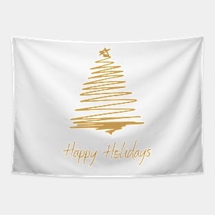 Happy holidays, golden tree, Merry Christmas, Christmas tree, text, christmas wishes, simple wishes Tapestry