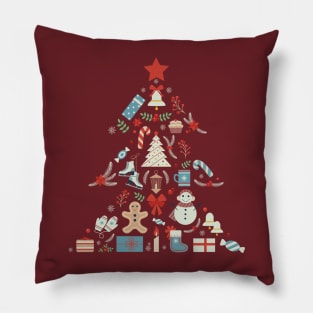 Christmas Tree Shape With Snowman And Ornaments Pillow