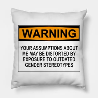 WARNING: YOUR ASSUMPTIONS ABOUT ME MAY BE DISTORTED BY EXPOSURE TO OUTDATED GENDER STEREOTYPES Pillow