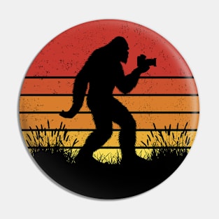 Bigfoot Taking Pictures Vintage Sunset Photographer Pin