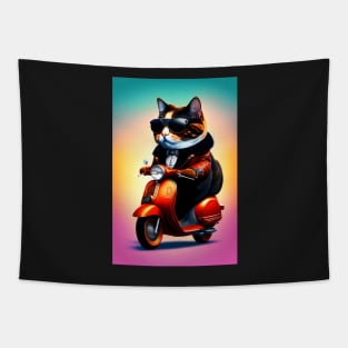 Biker Cat - Modern Digital Art Tapestry