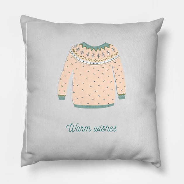 illustration of woolen pullover with Nordic ornament Pillow by DanielK