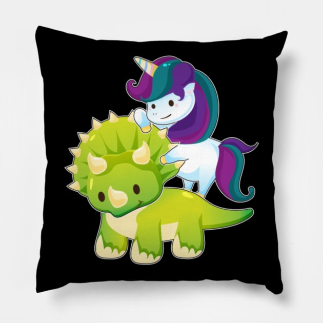 Unicorn Riding Triceratops Dinosaur Squad Girls Pillow by Xizin Gao