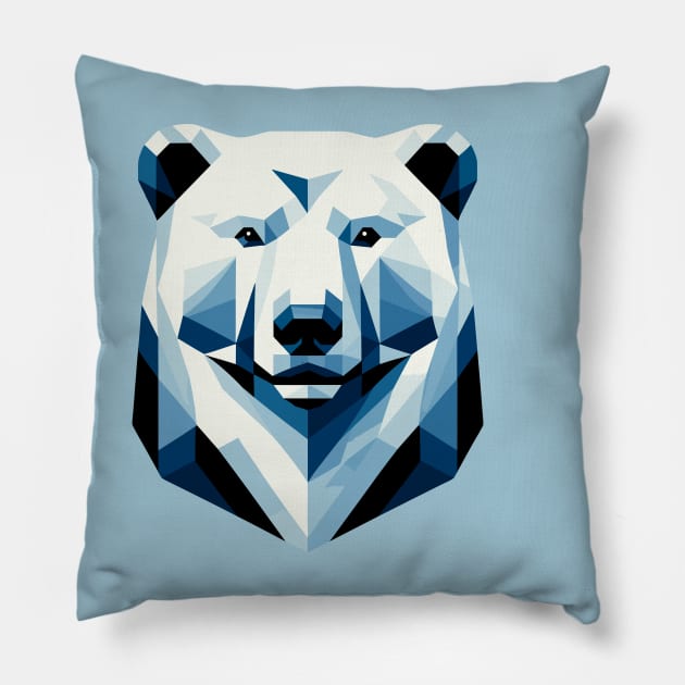 Abstract Geometric Polar Bear - Cool Blues and Whites Pillow by AmandaOlsenDesigns