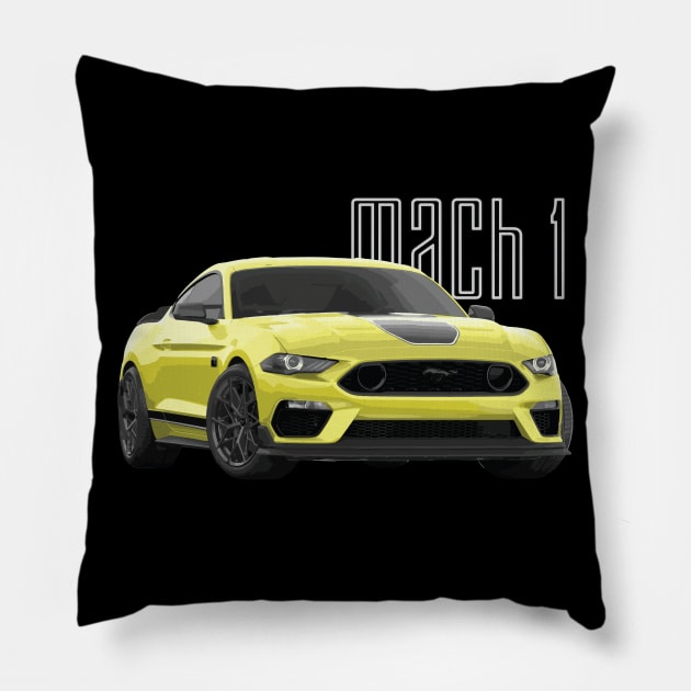 MACH 1 Mustang GT 5.0L V8 Performance Car Yellow Pillow by cowtown_cowboy