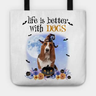 Basset Hound Witch Hat Life Is Better With Dogs Halloween Tote