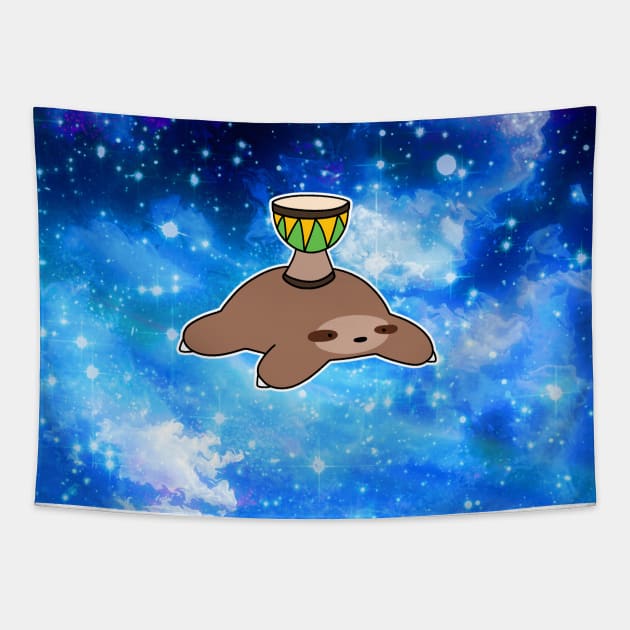 Djembe Sloth Blue Starry Night Sky Tapestry by saradaboru