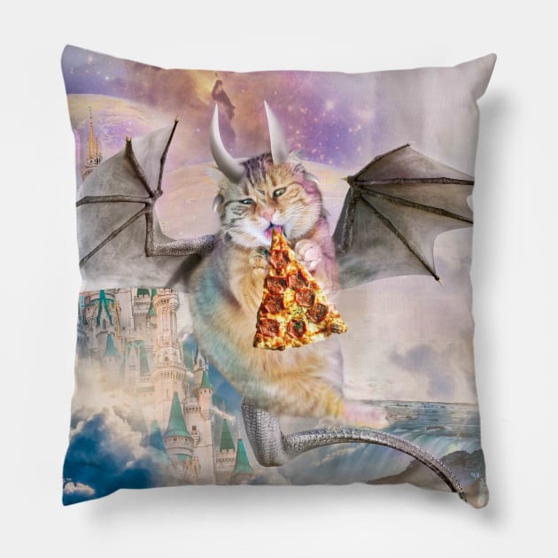 Galaxy Cat Dragon Eating Pizza In Space Pillow by Random Galaxy