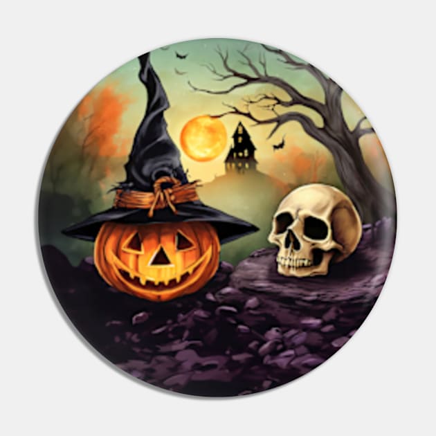 Halloween Scene Pin by ArtFactoryAI