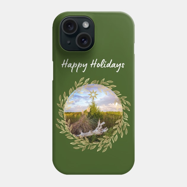 Happy Holidays - Rustic Evergreen and Gold Leaves Phone Case by Suncatcher Photos - Apparel - Home Decor