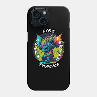 Cute Dragon Wearing Headphones - white font Phone Case