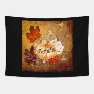 Thanksgiving Autumn Gifs, Quote Thankful Colorful Leaves & Pumpkin Home Décor Hostess Gifts Tapestry