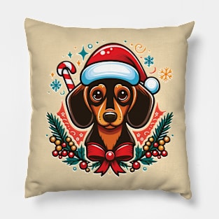 Christmas Dachshund dog with a bow tie Pillow