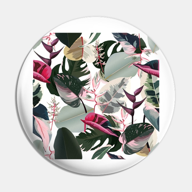 Hawaiian Jungle IV Tropical Flowers & Foliage Pin by PixDezines