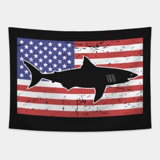 Patriotic American Flag & Shark Tapestry