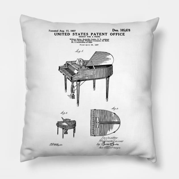 Wurlitzer Piano Patent Black Pillow by Luve