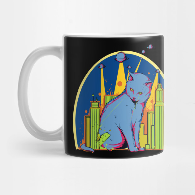 Giant Laser Cat From Space Attacks City Cat Attack Mug Teepublic