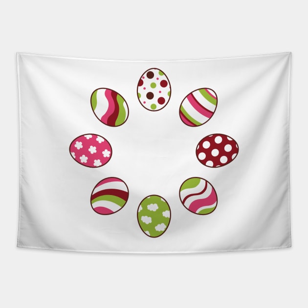 Eggs | Pink Green | Stripes | Dots | Clouds | White Tapestry by Wintre2