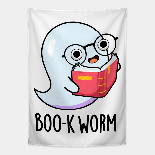 Boo-k Worm Cute Halloween Bookworm Ghost Pun Tapestry by punnybone