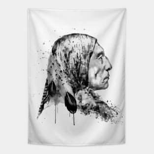 Native American Side Face Black and White Tapestry