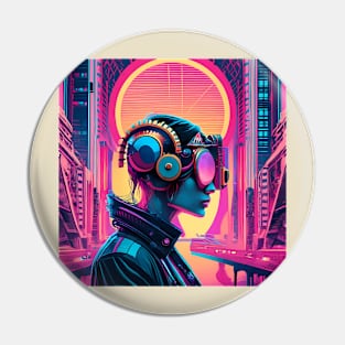 Steampunk synthwave art Pin