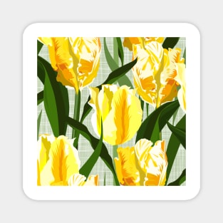 Big yellow parrot tulips on linen texture Magnet