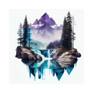 Majestic Purple Mountains with Blue Lake Waterfall T-Shirt