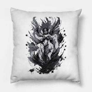 black and white devil girl drawing Pillow