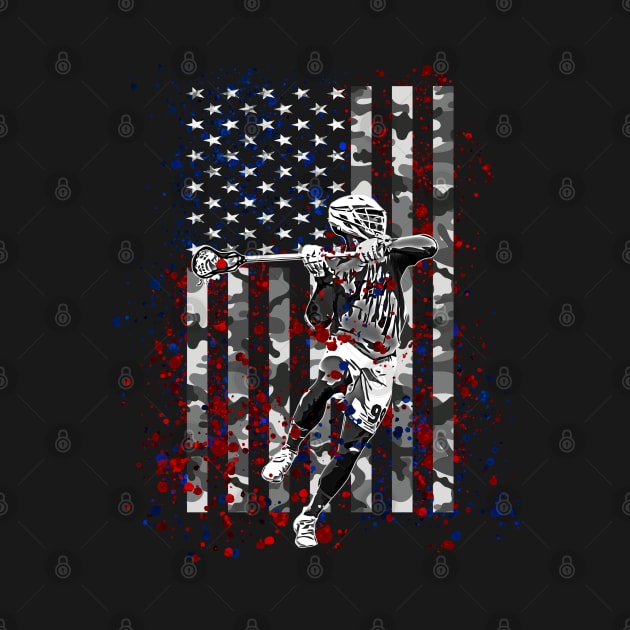 Lacrosse Camo American Flag Patriotic LAX 4th of July Gifts by TeeCreations