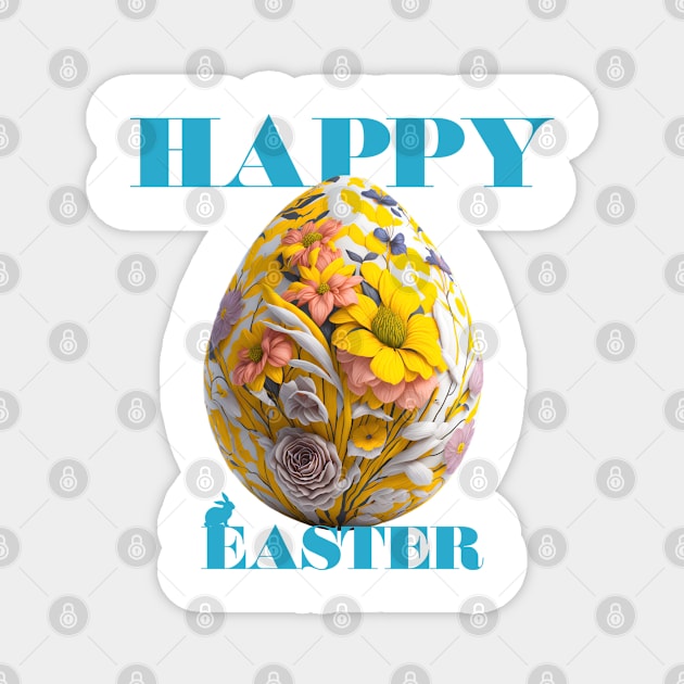 Happy Easter Egg Design with Floral Elements Magnet by ZEFMAG