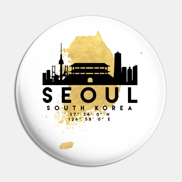 Seoul South Korea Skyline Map Art Pin by deificusArt