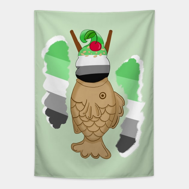 Pride Taiyaki Ice cream-Aromantic flag Tapestry by VixenwithStripes