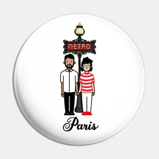 French Couple Metro Sign Pin