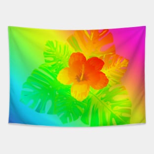 Tropical Rainbow Flowers Tapestry