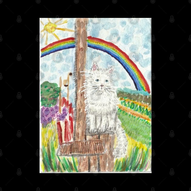 Cute white  cat  rainbow  nature  art by SamsArtworks