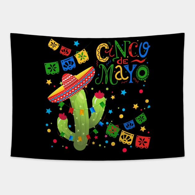 Cinco De Mayo Fun colorful celebration fifth may Mexican style cactus in Sombrero Tapestry by BoogieCreates