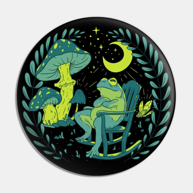 Goblincore Aesthetic Cottagecore Frog waiting for mushrooms to grow (Green) - Mycology Shrooms Fungi Pin by anycolordesigns