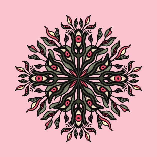 Trippy weird mandala plants and eyes psychedelic art by Boriana Giormova