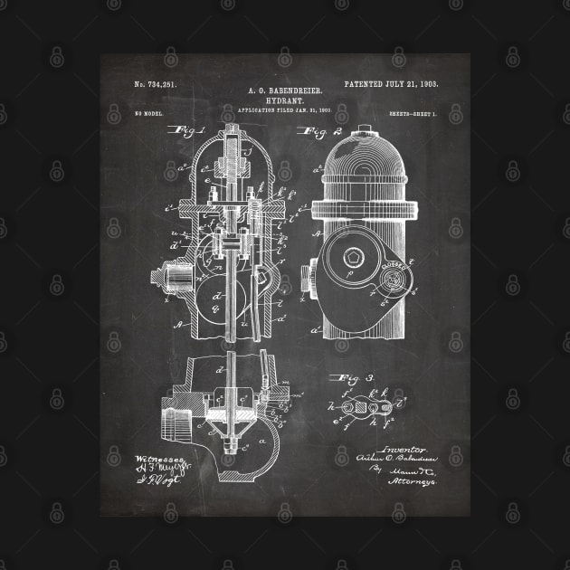 Fire Fighter Patent - Fire Hydrant Art - Black Chalkboard by patentpress