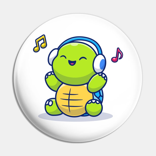 Cute Turtle Listening Music With Headphone Pin by Catalyst Labs
