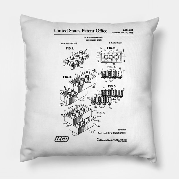 Lego Brick Patent Black Pillow by Luve