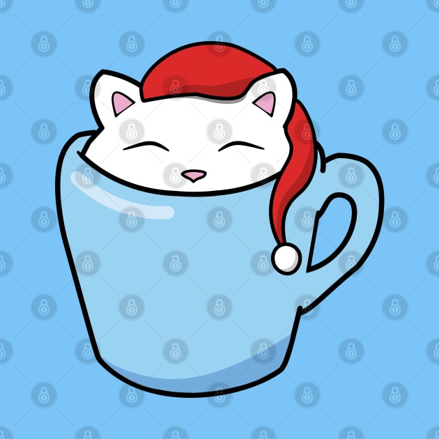 Cute Christmas cat sitting in a blue cup by Purrfect