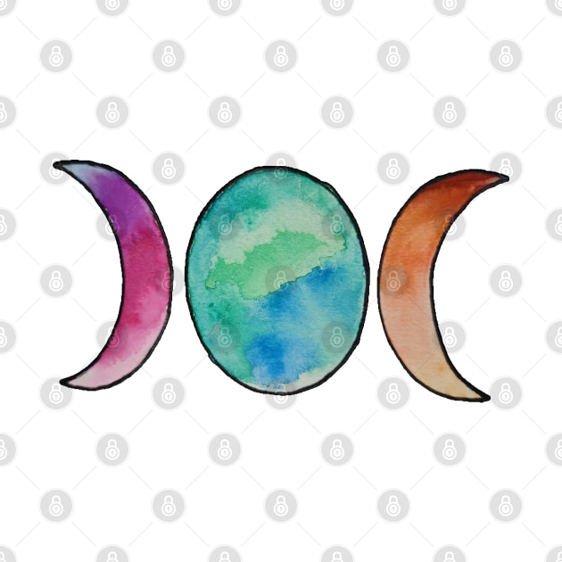 Triple moon goddess symbol in rainbow colors watercolor painting by JewelsNova