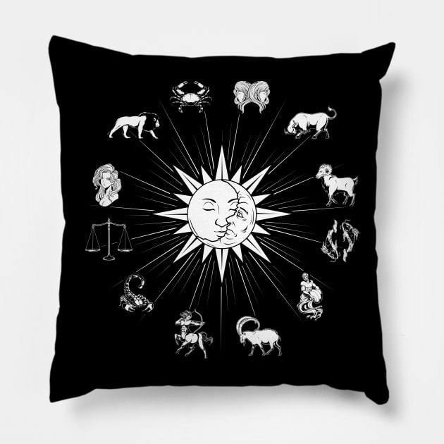 Sun and Moon - all zodiac signs Pillow by Modern Medieval Design