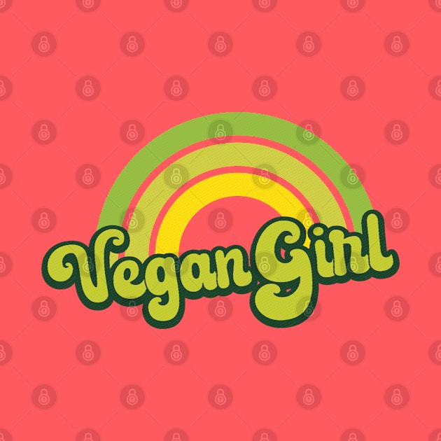 Vegan Girl Retro Rainbow Green by Jitterfly