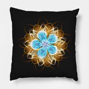 Abstract turquoise golden flower Pillow