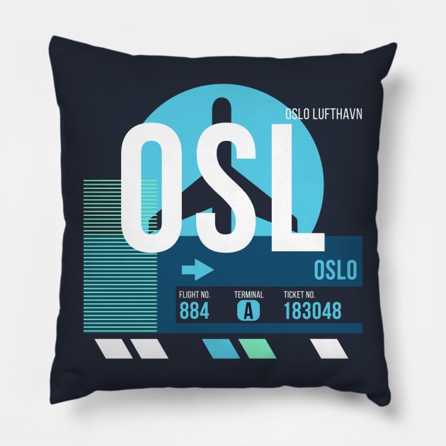 Oslo (OSL) Airport // Sunset Baggage Tag Pillow by Now Boarding