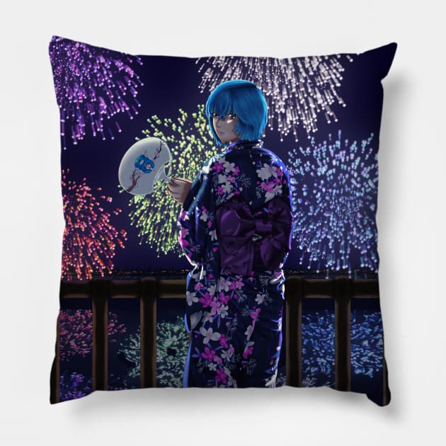 Rei Kimono Background Pillow by Antonydraws